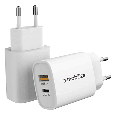 Mobilize Wall Charger USB-C + USB 20W with PD/PPS White